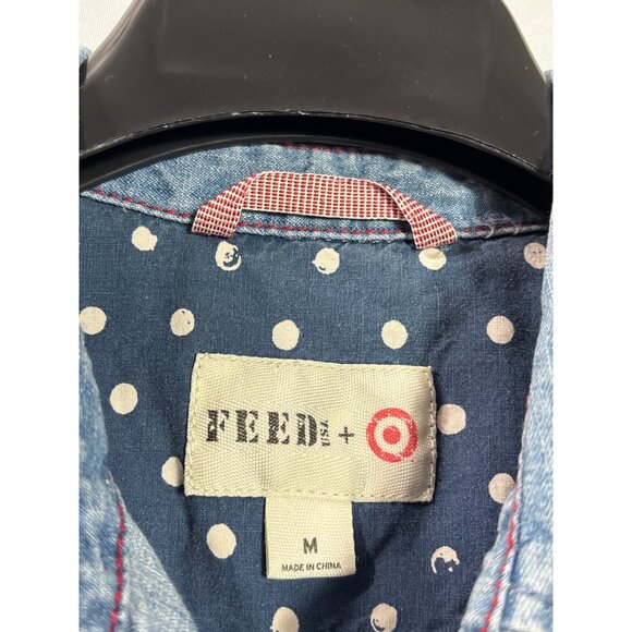 Feed + Target Womens Sleeveless Denim Shirt M Cotton Button Front Blue - Picture 3 of 4